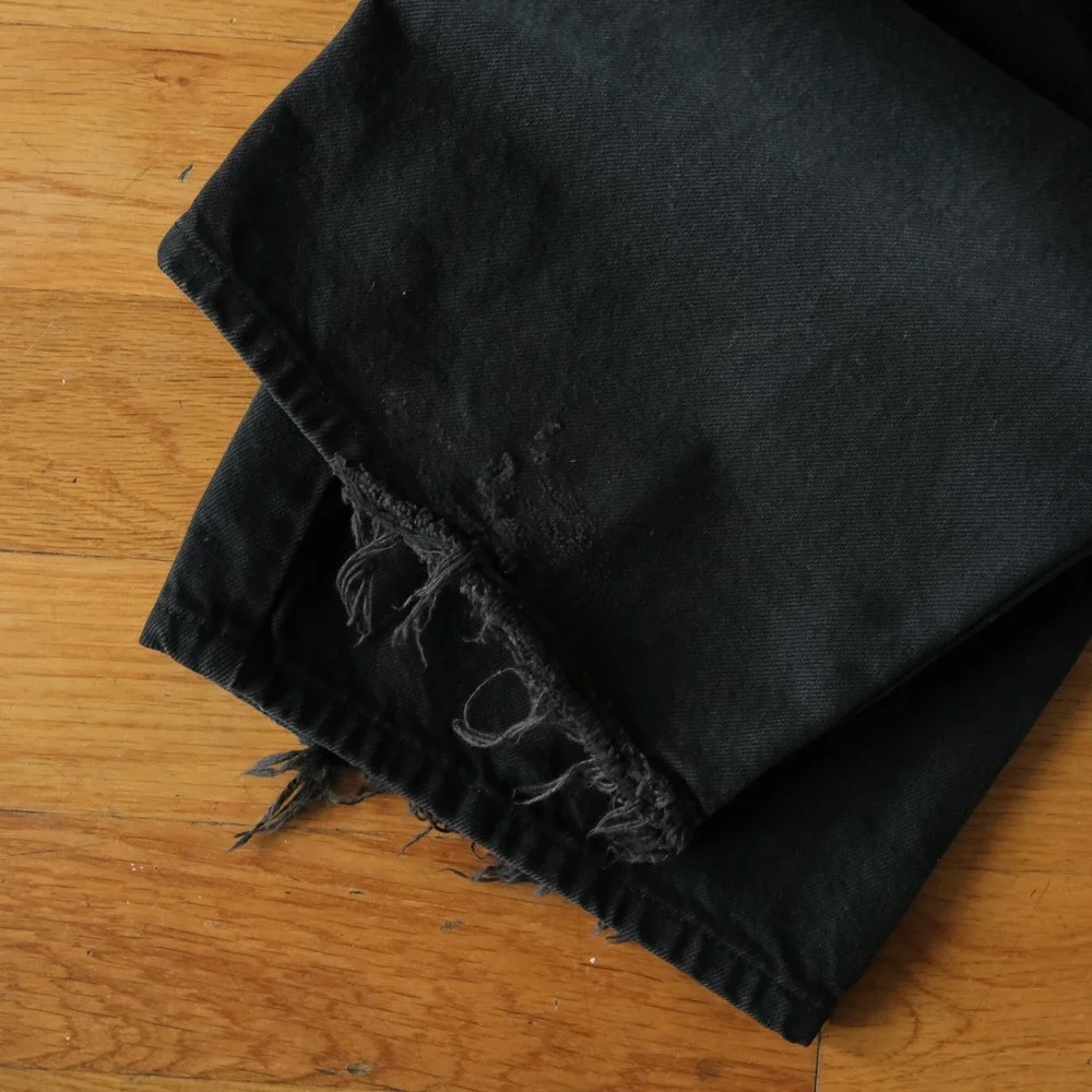 Levis Baggy Fit Jeans Mens Black Raw Hem Vintage Y2K 33x30 Streetwear Skater - Picture 10 of 12